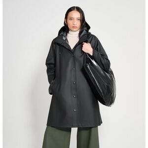 New Stutterheim Mosebacke Raincoat Black Hooded Women's Large
